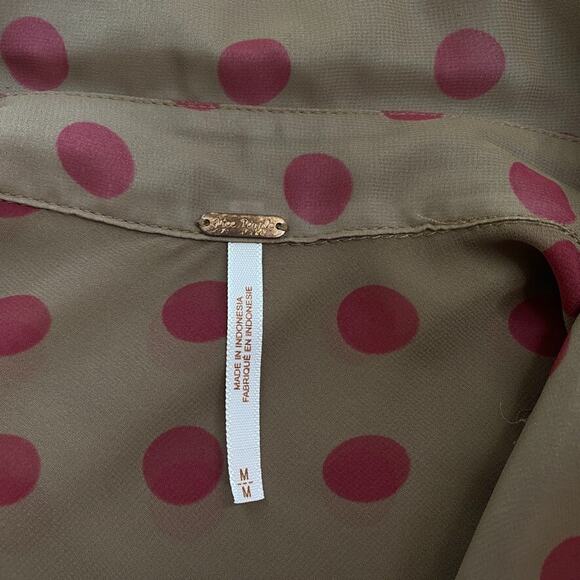 Free People Top Womens Medium Sheer Polka Dot Button Up Retro Flowy Easy Rider - Picture 11 of 14